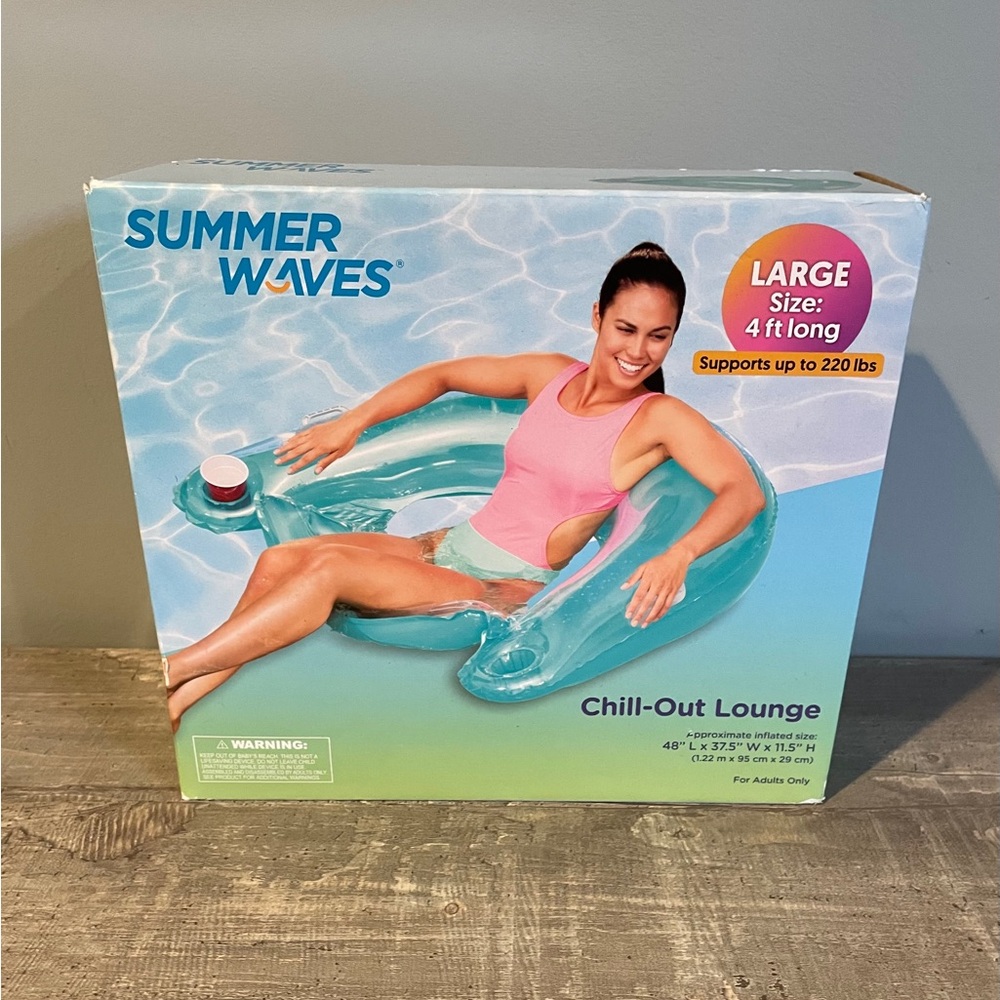 Pool Lounge Float with Drink Holders Summer Chill Out Floating Teal Green